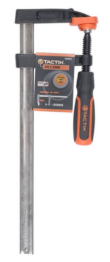 Tactix F Clamp, Steel Bar Clamp 300 x 80mm, Heavy Cast Iron Body, Non-Slip Bi-Material Handle for Woodworking, Metalworking, DIY, Back/Orange - 215427
