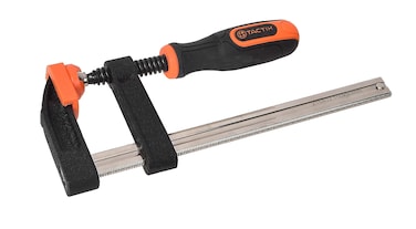 Tactix F Clamp, Steel Bar Clamp 300 x 120mm, Heavy Cast Iron Body, Non-Slip Bi-Material Handle for Woodworking, Metalworking, DIY, Back/Orange - 215427