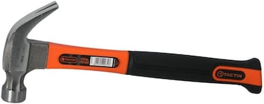 Tactix 16 oz Fiber Glass Claw Hammer Heavy Duty Construction Shock Resistant Rubberized Non Slip Handle for Contractors, General Laborers, Automotive Mechanics, Household Maintenance, Orange/ Black