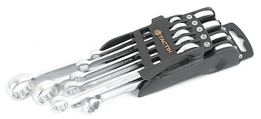 Tactix 9-Piece Premium Combination Wrench Set, Heavy Duty, Durable, Rust Proof Spanner Set, Cr-V Steel With Satin Finish, 12-Point Box End, Sizes 6-19mm- 370501