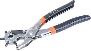 Tactix Heavy Duty Punch Plier - 6 Rotating Hole Sizes (2.5 to 5mm) for Eyelets, Belts, Leather, Fabrics and Crafts, Adjustable, Durable Steel Build with Ergonomic Grip - 217401