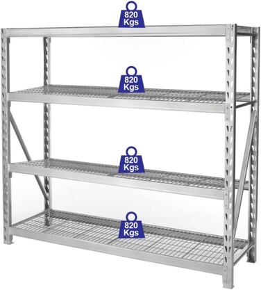 Tactix Heavy Duty Ultimax 4 Wire Shelf Rack- Adjustable Shelves, Powder-Coated Industrial Steel Construction, Ideal for Home, Garage and Warehouse, Dimensions: 195.5W x 61D x 183H cm, TTX-329050