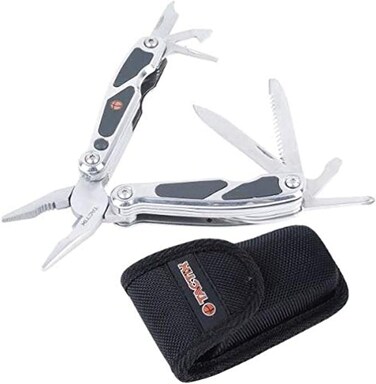 Tactix Multitool Pliers with LED Light, Portable Multi Tool, Pocket Knife Camping, Long Nose Pliers, Wire Cutter, Knife, Saw Blade, Screwdrivers and More, Silver, TTX-471015