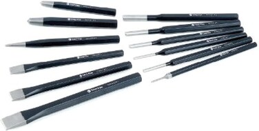 Tactix 12-Piece Chisel &amp; Punch Set - Made from Drop Forged Steel for Durability, Includes Center, Taper, Cold and Pin Punches for Various Applications and DIY Projects,TTX-230112