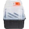 Tactix Multifunctional Tool Box with 3 Cantilever Trays, Bulk Storage, Multiple Compartments, Lockable, Clear Lid, Organizer for Tools, Hardware &amp; Small Parts, Size: 45W x 22D x 21.3H cm - 320311