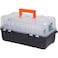 Tactix Multifunctional Tool Box with 3 Cantilever Trays, Bulk Storage, Multiple Compartments, Lockable, Clear Lid, Organizer for Tools, Hardware &amp; Small Parts, Size: 45W x 22D x 21.3H cm - 320311