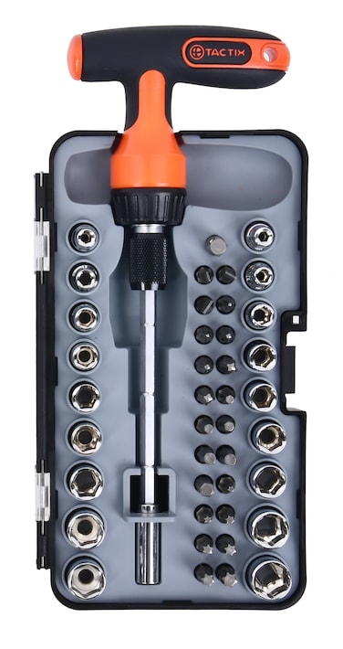 Tactix T-Handle Ratchet Multi-Bit Screwdriver Set, 43PC. Precision Performance Unleashed, Durable CR-V Bits, Ergonomic Comfort Grip for DIY Enthusiasts and Professionals- 900182