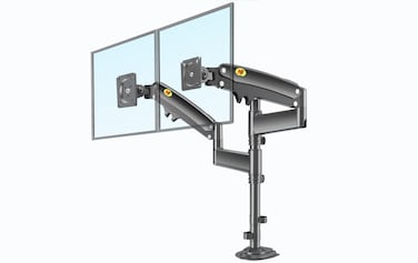 NB North Bayou H180B Dual Arm Monitor Gas Spring Mount for Two 17" to 27" Screens up to 19.8 lbs each, VESA 75x75 &amp; 100x100, 360&deg; Rotation, Tilt &amp; Swivel Adjustments, Black