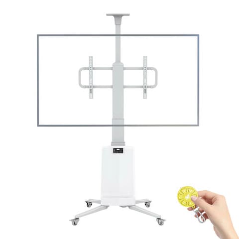 NB North Bayou TW85W Motorized TV Floor Stand for 55-85 Inch TVs up to 150 lbs, Height Adjustment 1200mm to 1700mm, VESA upto 600x400mm, Mobile with Heavy-Duty Casters,White