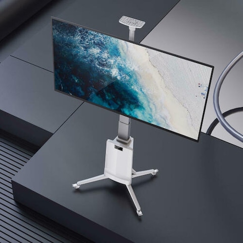 NB North Bayou TW85W Motorized TV Floor Stand for 55-85 Inch TVs up to 150 lbs, Height Adjustment 1200mm to 1700mm, VESA upto 600x400mm, Mobile with Heavy-Duty Casters,White
