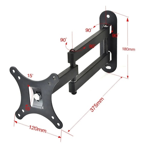 BEETEC Single Arm Swivel TV Wall Mount for 14&quot;-32&quot; Flat Panel TVs up to 12 kg and up to 100x100 VESA, Free-Tilting and Swiveling Arm, Black  TF-102S