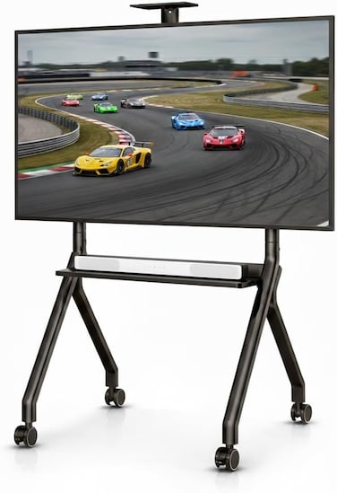 Heavy Duty Mobile TV Stand for 55 to 100 Inch TVs, Max Load 120 kg, Adjustable Height, AV Shelf, Lockable Wheels, VESA 900&times;600 mm, Black