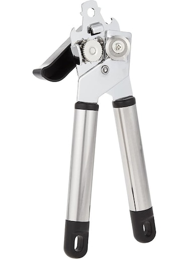Can Opener, Silver, 20 cm, HKCO01, Manual Tin Can Opener, Can Tin &amp; Jar Opener All-in-1 Black/Silver 20cm