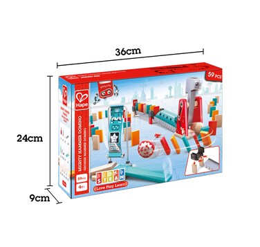 Hape 59-Pieces Robot-Themed Mighty Hammer Domino With Robot Hammer   Interactive &amp; Double -Sided Wooden Ball Domino Set   Perfecr For Kids Aged 4 and Up