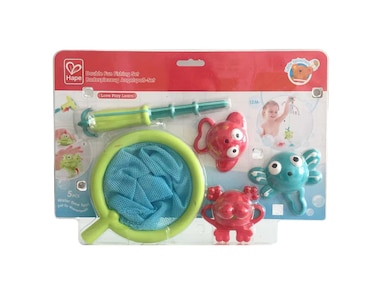 Hape Double Fun Fishing Set, Jumping Sea Creatures with Net & Detachable Fishing Pole Handle, Bathtub Toys for Toddlers, 5 Pieces Multicolor Bathtub Toys, Ages 2 Years+