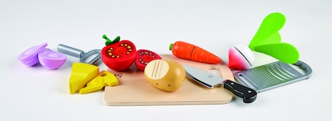 Hape Cooking Essentials Toy   Play Food Cutting Vegetables Set for Kids, Wooden Food Kitchen Accessory Toys