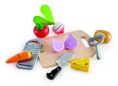 Hape Cooking Essentials Toy   Play Food Cutting Vegetables Set for Kids, Wooden Food Kitchen Accessory Toys