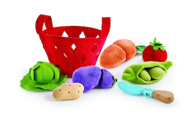Hape Toddler Vegetable Basket  Soft Vegetable Shopping Basket, Toy Grocery Food Playset Includes Cabbage, Bean Pod, Carrot, And More