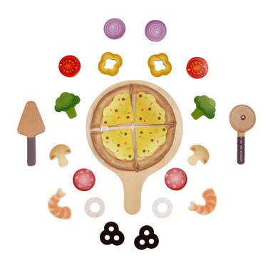 Hape Perfect Pizza Playset   29-Piece Wood Play Food Set with Serving Utensils for Pretend a Pizza   3+ Years