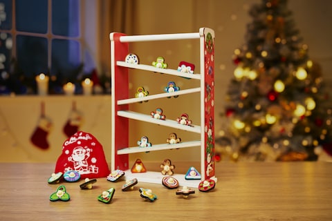 Hape Advent Roller Coaster Calendar Roller Track With 23 Spinning Tops   Include Wooden Track, Shapes & Colors   Suitable For Ages 2 Years & Up