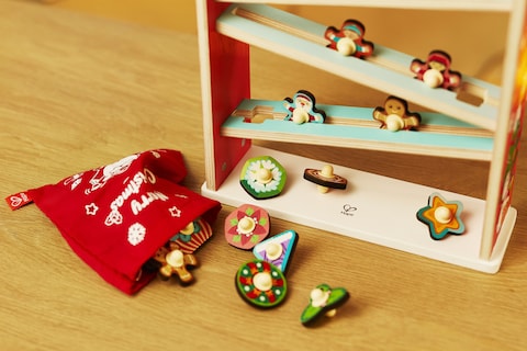 Hape Advent Roller Coaster Calendar Roller Track With 23 Spinning Tops   Include Wooden Track, Shapes & Colors   Suitable For Ages 2 Years & Up