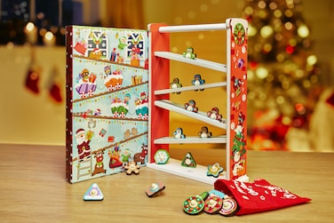 Hape Advent Roller Coaster Calendar Roller Track With 23 Spinning Tops   Include Wooden Track, Shapes &amp; Colors   Suitable For Ages 2 Years &amp; Up