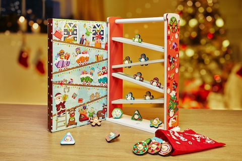 Hape Advent Roller Coaster Calendar Roller Track With 23 Spinning Tops   Include Wooden Track, Shapes & Colors   Suitable For Ages 2 Years & Up