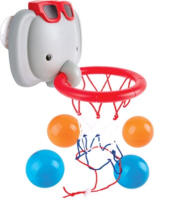Hape Elephant Bath Time Basketball Pal   Fun Hoop &amp; Ball Set For Bath Tub Play, Includes 4 Floating Balls   Bath Play for Toddlers   Foldable For Easy Storage
