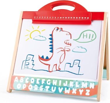 Hape Store &amp; Go Easel, Folding Double-Sided Tabletop Blackboard &amp; Whiteboard With Chalks, Markers &amp; Other Art Accessories, Turns Into Portable Case, For Children 3 Years+