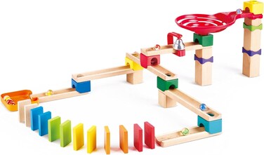Hape Crazy Rollers Stack Track, Wooden DIY Marble Run Set With Dominoes, Steam Educational Learning Toy, 50 Pieces, For Kids 3 Years+