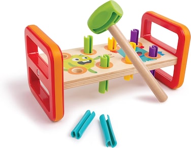 Hape Monster Match 'N' Smash Hammer Bench 10pcs, Colour Matching Hammer Bench, Color &amp; Number Recognition, Educational Wooden Toy, Multicolour, Toys For 1 year &amp; Up