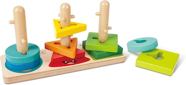 Hape Wooden Monster Twist &amp; Stack Blocks Puzzle 10 pcs, Shape Sorting &amp; Stacking Blocks, For Toddlers, Wooden Toys, Great For Colour &amp; Shape Recognition