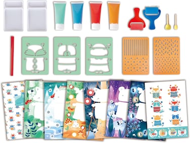 Hape Sponge Painting Fun, Activities And Art Supplies For Kids With Paint Set, Art Sponges, Rollers, Stencils And 8-page Paper Album, Art Kit For Children Ages 3 And Up