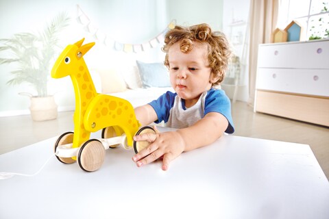 Hape Giraffe Pull Along - Wooden Toddler Toy with Moving Head and Feet   Smooth Wheels for Easy Pulling   Learning Toy for Walking Skills   Ages 12 Months+