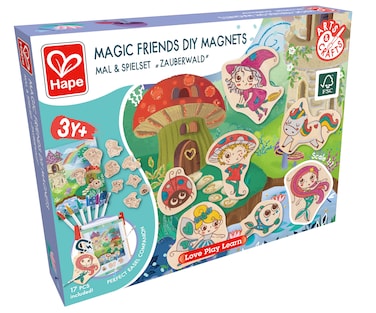 Hape Magic Friends DIY Magnets   Make-Your-Own Magnet Art Set With Wooden Magnets and Glitter Markers, For Kids Ages 3+ Years