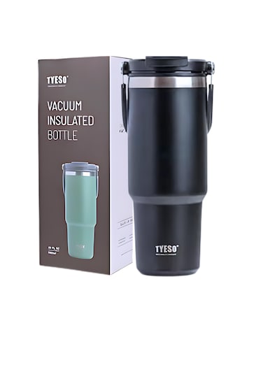 TYESO 30oz Tumbler with Handle and Straw Lid, Insulated Stainless Steel Double Walled Vacuum Water Bottle for Office, Home, Sport or Car, Travel Mug for Hot and Cold   Adventure Collection (Black)
