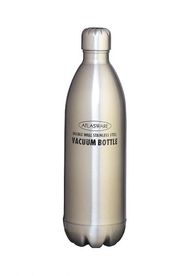 Atlasware Stainless Steel Vacuum Bottle, Double-Wall Insulated and Leak-Resistant, Matt Steel, 1000 ml