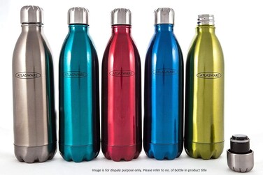 Atlasware Stainless Steel Hot and Cold Vacuum Bottle, Double-Wall Insulated, Assorted Colour, 1000 ml