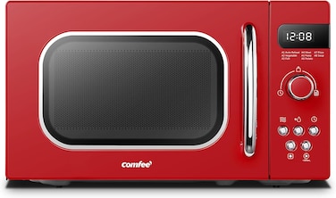 COMFEE&#39; Microwave Oven Retro Vintage 20L 800W With 8 Automatic Menus, 5 Power Levels, Elegant Design, Easy To Use, Compact Size - Passionate Red