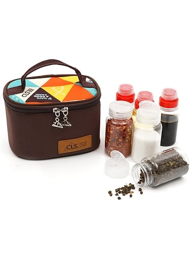 SOOFAM Camping Seasoning Jar Set，Empty Camping Spice Bottles，Outdoor Spice Kit，Safe Plastic Spice Jars，Liquid Bottle 3pcs &amp; Powder Bottle 3pcs with Encrypted Oxford Cloth Storage Bag