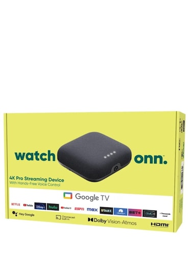 onn. Google TV 4K Pro Streaming Device (New, 2024), 4K UHD resolution, Dolby Vision &amp; Dolby ATMOS, Hands-Free Voice Control, Smart Hub