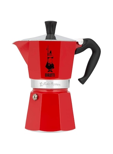 BIALeTTI Moka Express Stove Top Espresso Maker, Makes Real Italian Coffee, Moka Pot, Capacity - 150 ml , 3 Cups, Color -Red