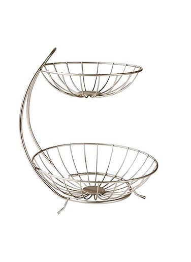 Heavy Stainless Steel 2 Tier Fruit &amp; Vegetable Basket For Dining Table &amp; Kitchen (Silver)