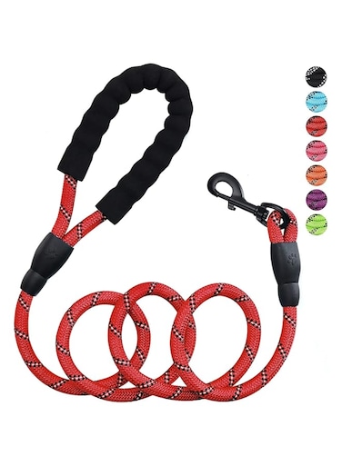 BEONE Highly Reflective Threads Comfortable Padded Handle and 360&deg; No Tangles Leash for Small, Medium and Large Pet (5ft, Red)