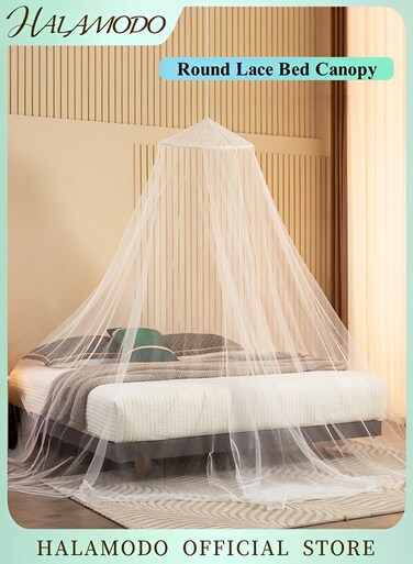 Canopy Mosquito Net Round Lace Curtain Dome Bed Canopy Netting Bed Tent Canopy Bed Frame Hanging Princess Canopy Bedroom Decor for Indoor Outdoor