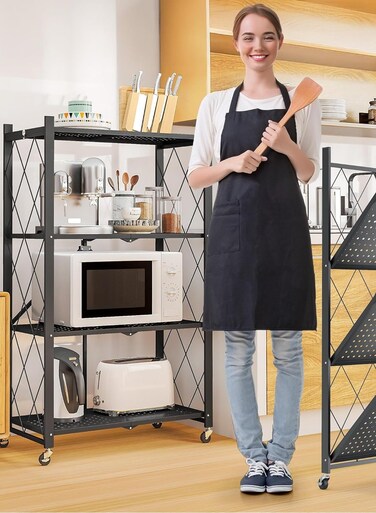 4 Tier Shelf Foldable Storage Shelf w/360&Acirc;&deg; Movement Wheels, No Assemble Shelving Storage Heavy Duty Folding Shelves Garage Shelf Storage Organizer for Laundry Kitchen Utility Room Bedroom