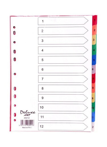 12-Tab PVC Color Divider with Numbered Tabs &ndash; Durable Binder Index Dividers for Office &amp; School