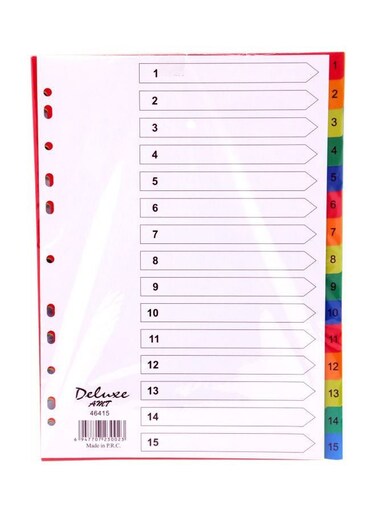 15-Tab PVC Color Dividers with Numbered Tabs &ndash; Stationery Binder Index Dividers