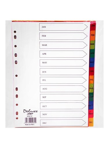 A4 Jan to Dec Color PVC Divider &ndash; 12-Month Index Tabs for Binders, Durable &amp; Easy to Use