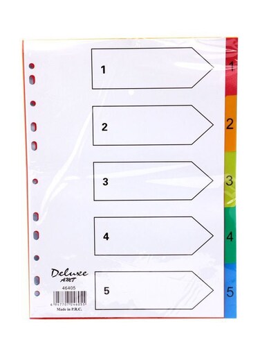 5-Tab PVC Color Divider with Numbers &ndash; Durable Binder Index Dividers for Organization